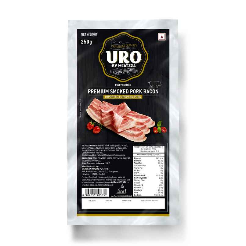 Uro Pork Smoked Back Bacon Sliced Imported | 250 g