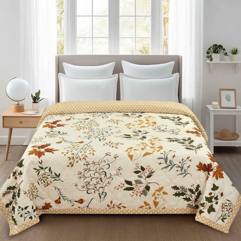 Furnofy Ultrasonic Comforter King Size Light Weight | Microfibre | Cream & Brown - 86 x 96 in