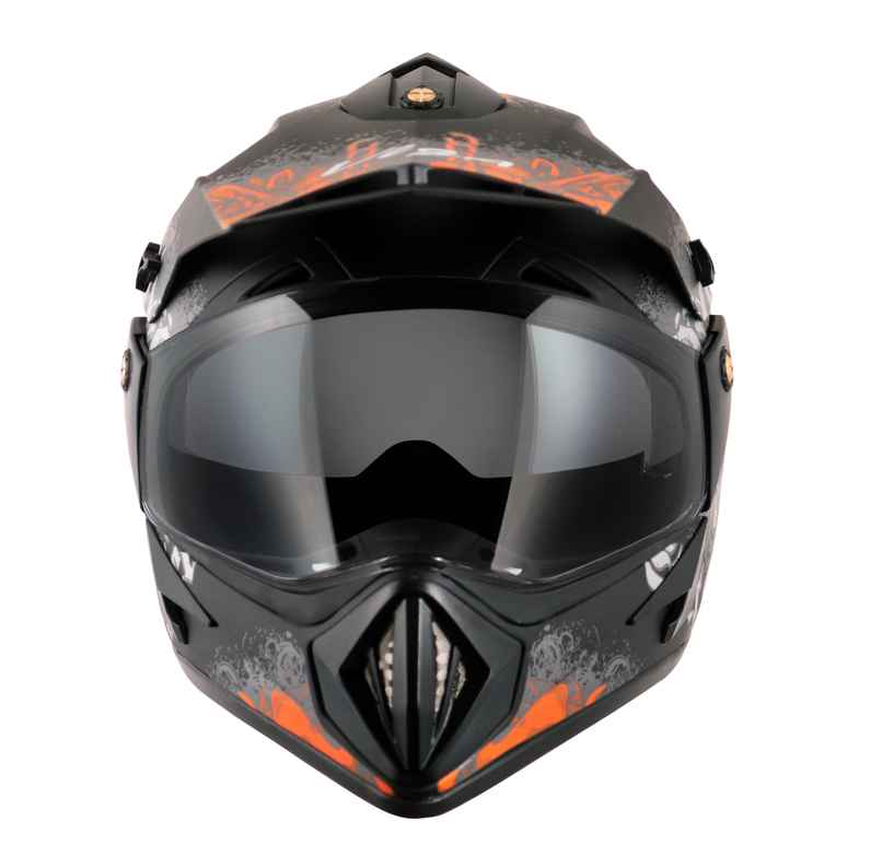 Vega Off Road D/V Gangster Lightweight Full Face Helmet- Dull Black Orange - M