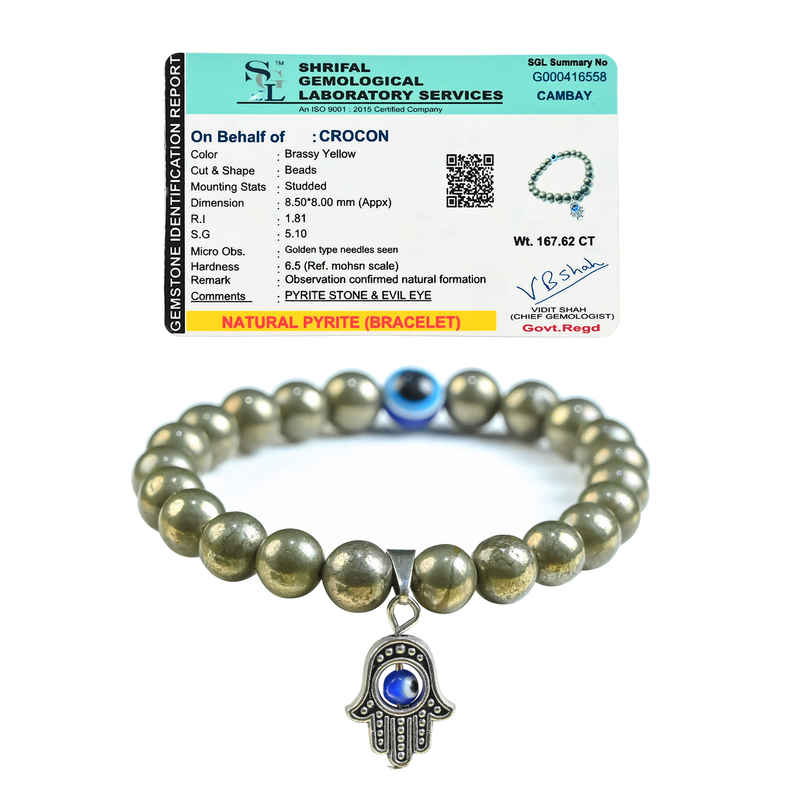 Hindcraft Original Pyrite Bracelet for Men & Women -  Certified Hand Bracelet for Wealth & Protection