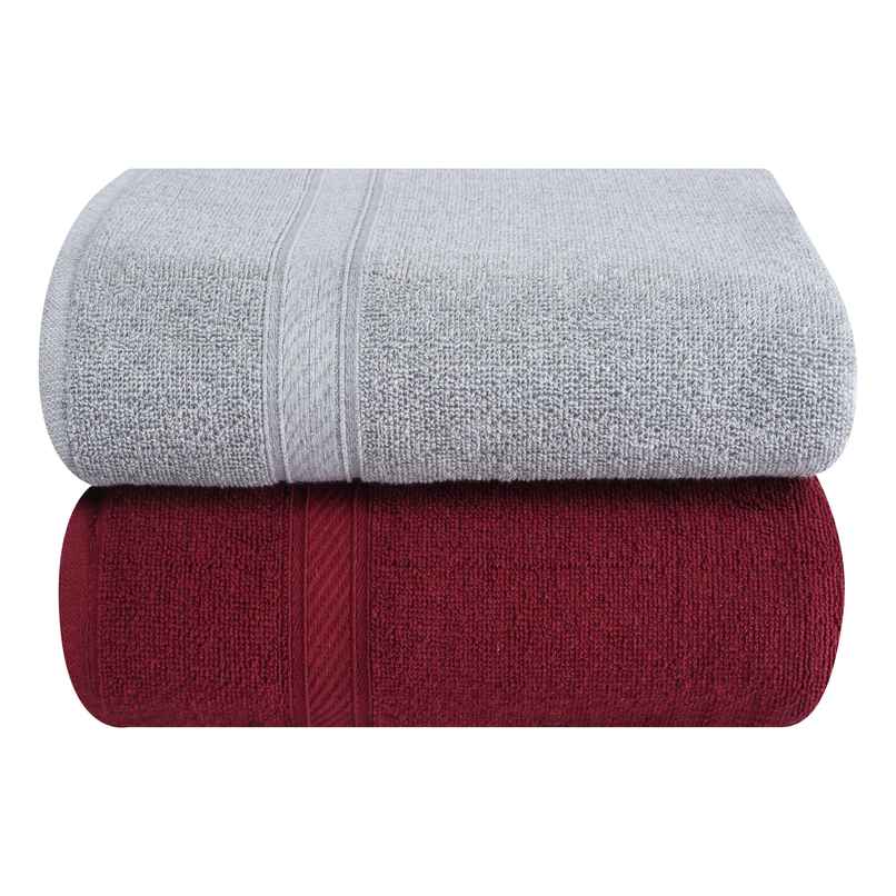 Furnofy 450 Gsm Cotton Bath Towel (70x140 Cms), Highly Absorbent And Soft Pack Of 2 - Maroon, Grey Furnofy 450 Gsm Cotton Bath Towel (70x140 Cms), Highly Absorbent And Soft Pack Of 2 - Maroon, Grey