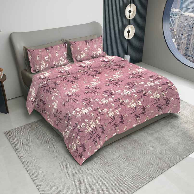 Dream Living Utsav Double Cotton 135 GSM Floral Bedsheet, With 2 Pillow Covers, Purple, 87x98in