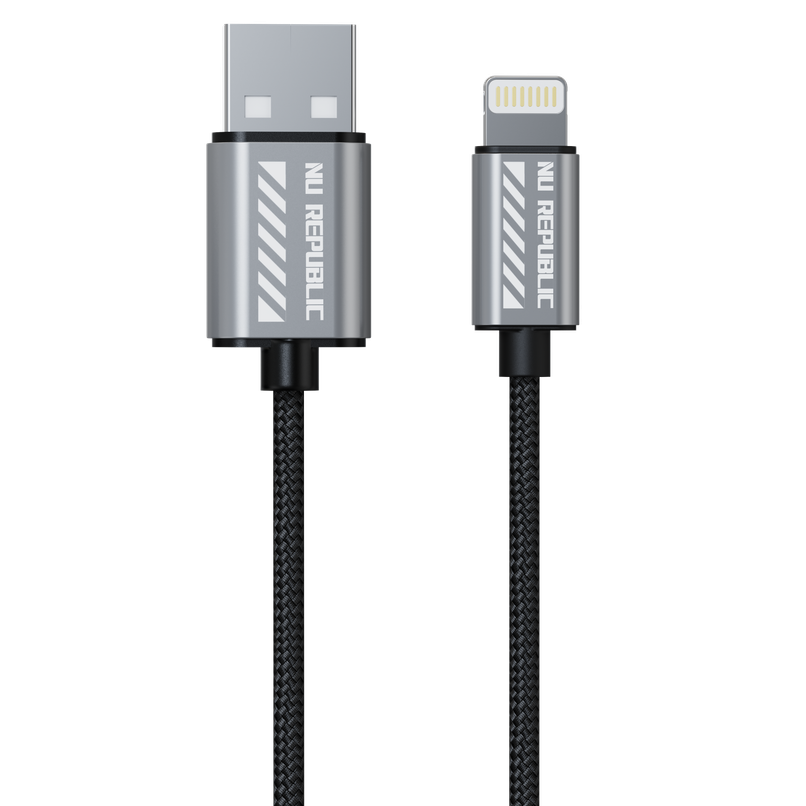 Nu Republic Blaze Blaze Flash 20W USB-A To Type Lightning 1.25M Data Fast Charging Nylon Braided Cable with Overheat Protection | 70k Insertion Tested - Grey
