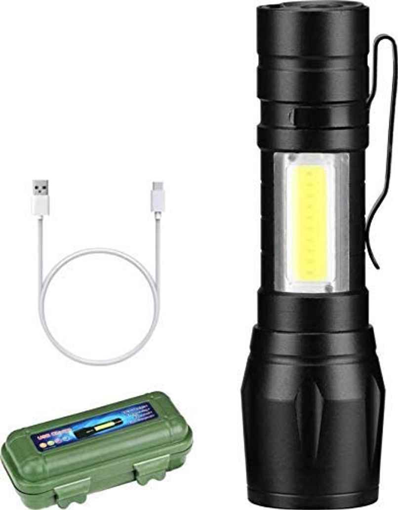 Desidiya LED Flashlight with COB Light Mini Torch Waterproof Portable LED Flashlight USB Rechargeable 3 Modes Light Flashlight - Black Desidiya LED Flashlight with COB Light Mini Torch Waterproof Portable LED Flashlight USB Rechargeable 3 Modes Light Flashlight - Black
