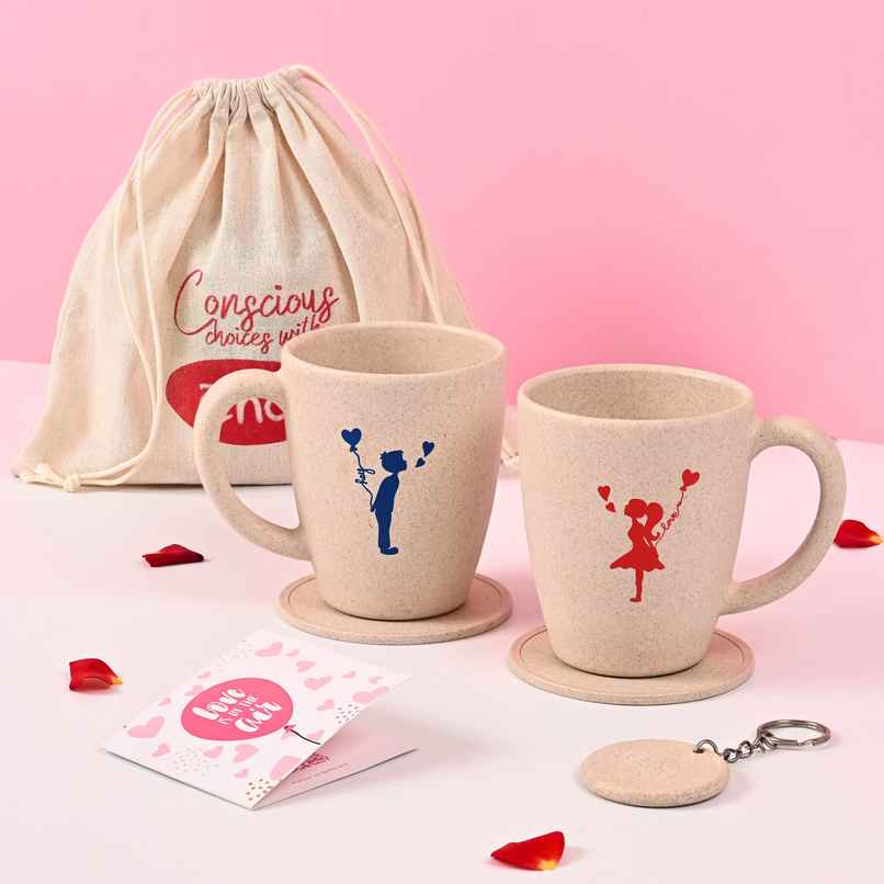 Eha Earth-friendly Valentine Gift | Set of 2 | 300 ml Coffee Mugs | Husk Biocomposite | Sand Castle