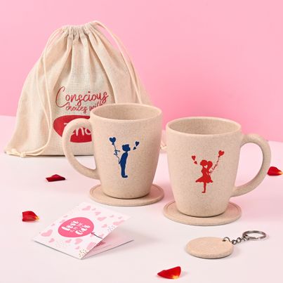 Eha Earth-friendly Valentine Gift | Set of 2 | 300 ml Coffee Mugs | Husk Biocomposite | Sand Castle