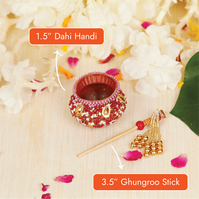 Handcrafted Red Janmashtami Dahi Handi with Stick | Krishna Janmastami Special (ServDharm)