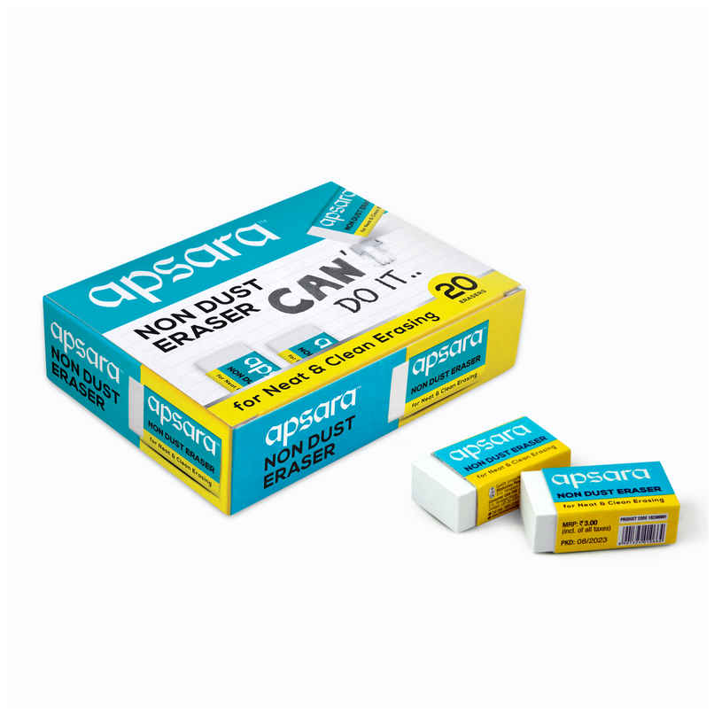 Apsara Non Dust Eraser - Clean and Smooth Erasing | Pack of 20