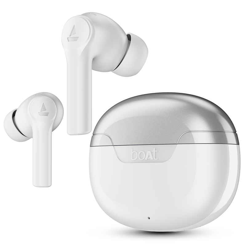 boAt Airdopes 300 TWS in Ear Earbuds with mic Cinematic Spatial Audio, 50HRS Battery, 4Mic AI ENx, Fast Charge, App Support, Low Latency, IPX4, v5.3 Bluetooth - Chrome White
