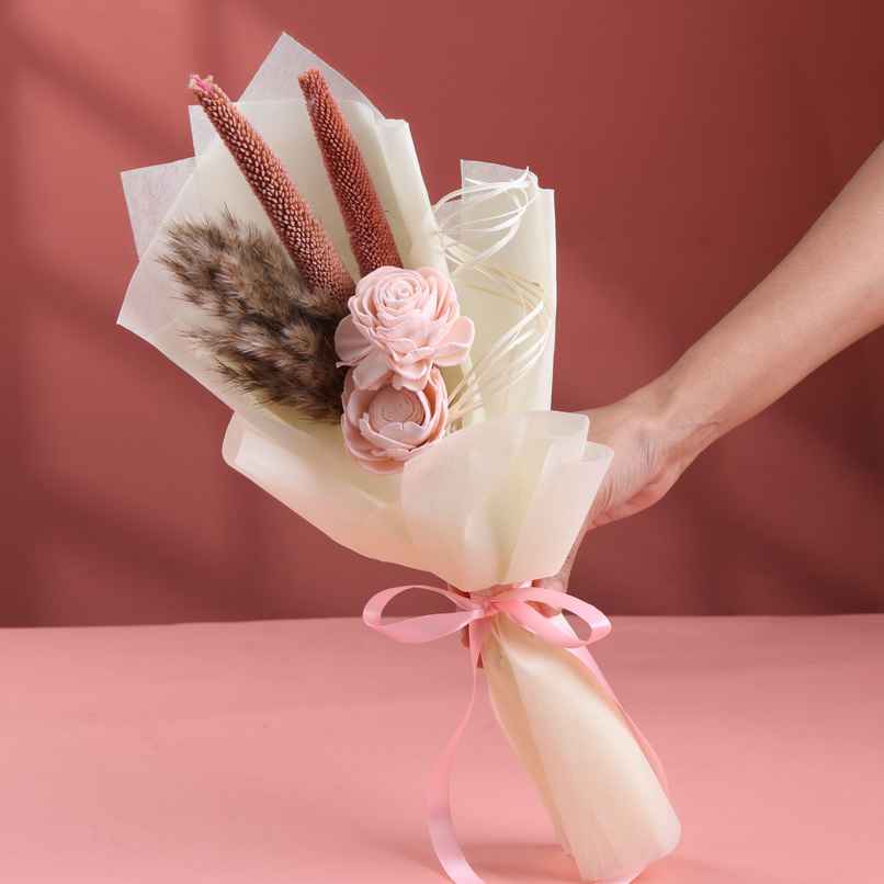Rose & Wheat Harmony Artificial Bouquet for Your Loved One | FlowerAura Rose & Wheat Harmony Artificial Bouquet for Your Loved One | FlowerAura
