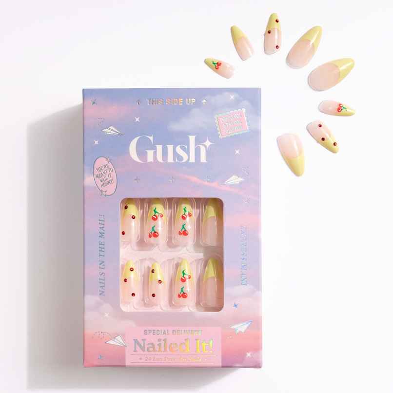 Gush Beauty | Reusable Luxury Press On Nails Application Kit | Lime Cherries- Medium - Long Almond