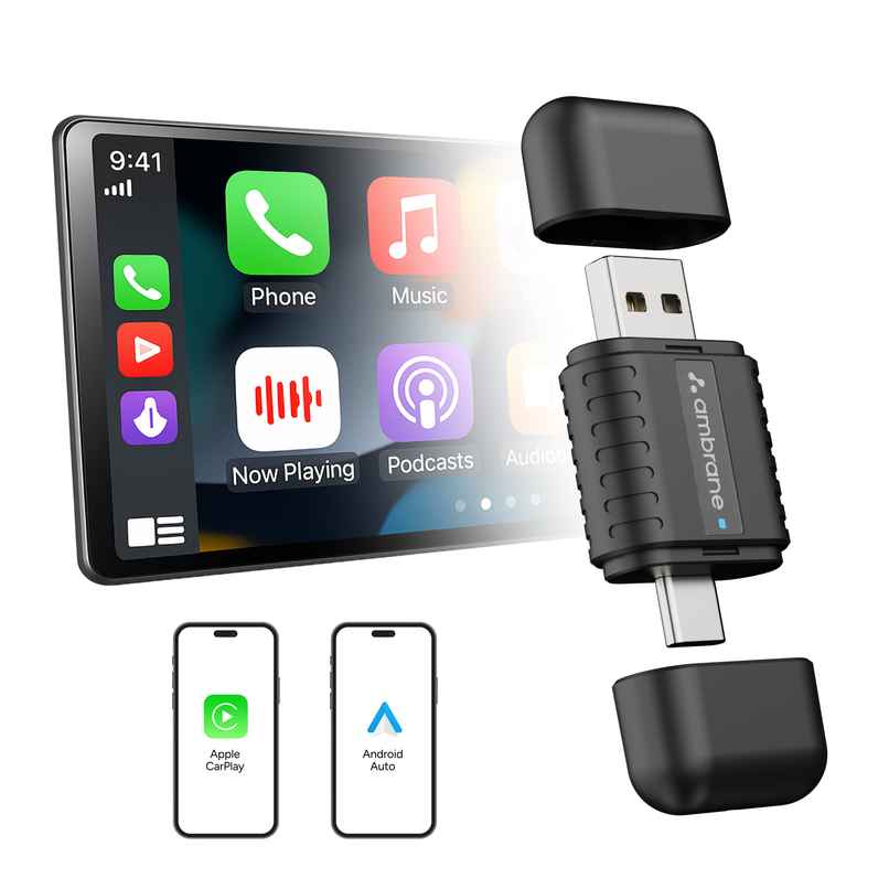 Ambrane 2 -in -1 Wireless Carplay Receiver Android Auto/ USB A /Type C Car Link | Black Ambrane 2 -in -1 Wireless Carplay Receiver Android Auto/ USB A /Type C Car Link | Black