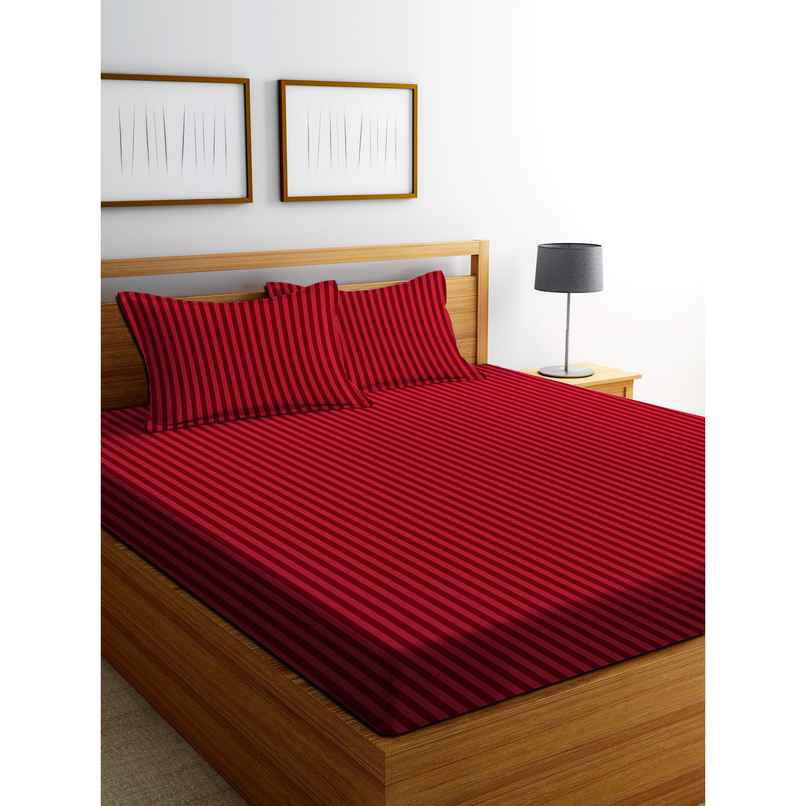 Dream Living Solid Stripe King Bedsheet With 2 Pillow Covers 275x275 cm | Maroon Dream Living Solid Stripe King Bedsheet With 2 Pillow Covers 275x275 cm | Maroon