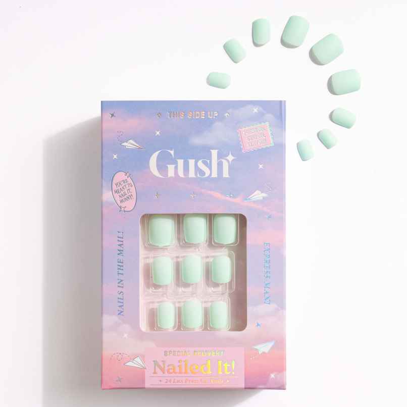 Gush Beauty | Reusable Luxury Press On Nails With Application Kit | Mint Green - Medium Almond Gush Beauty | Reusable Luxury Press On Nails With Application Kit | Mint Green - Medium Almond