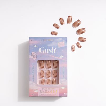 Gush Beauty | Reusable Luxury Press On Nails With Application Kit | Brown Cat Eye - Small to Medium