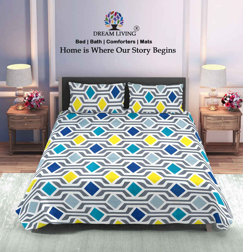 Dream Living 115 GSM Double Bedsheet Set |220 x 240 cm| With 2 Pillow Covers