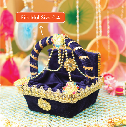 Indigo Velvet Laddu Gopal Regal Tokri Bed 6.5 in | Fits Idol Size 0-4 | Krishna Janmastami Special (ServDharm)