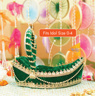 Laddu Gopal Premium Green Boat Bed | 13 x 7 x 4 in | Fits Idol Size 0-4 | Krishna Janmastami Special (ServDharm)