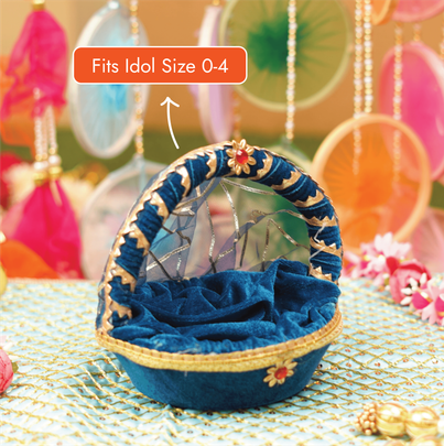 Navy Blue Premium Bal Gopal Velvet Tokri Bed | Fits Idol Size 0-4 | Krishna Janmastami Special (ServDharm)