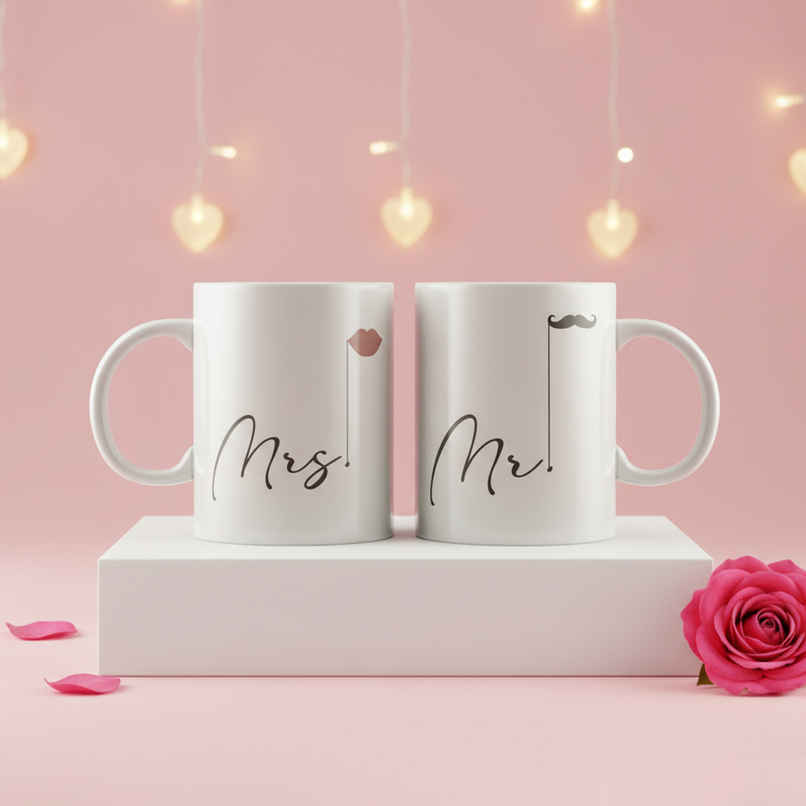 Mrs and Mr Ceramic Tea Coffee Mug Set | Cute Couple Mugs Valentine Gift | EcraftIndia