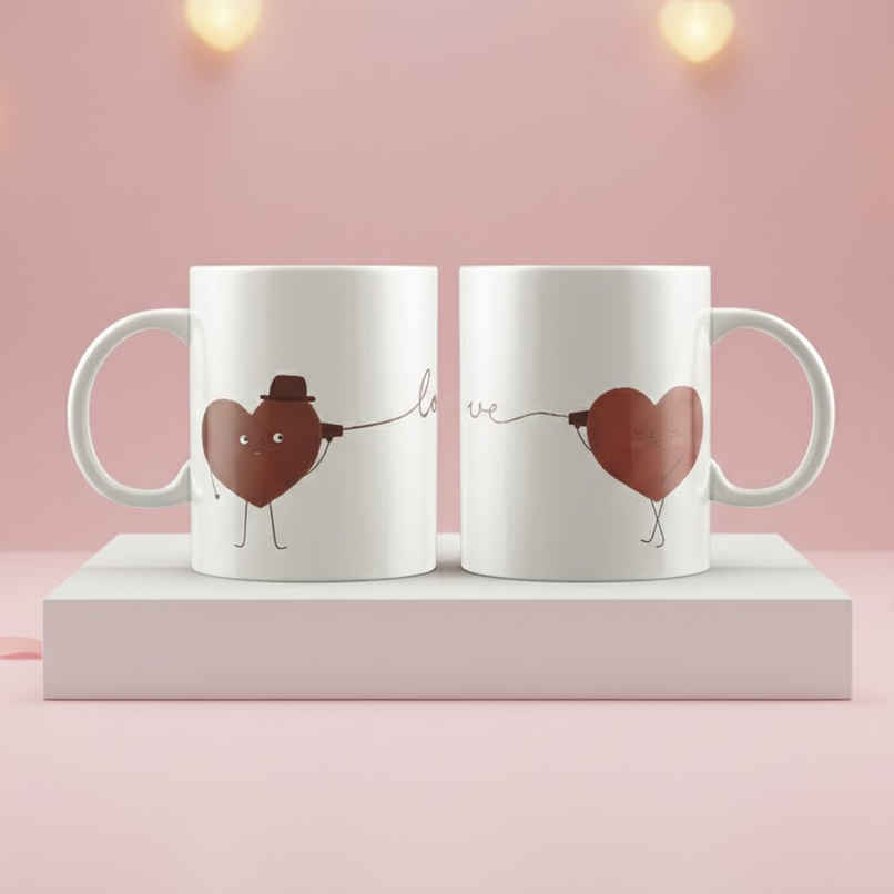Loving Heart Ceramic Tea Coffee Mug Set | Cute Couple Mugs Valentine Gift | EcraftIndia