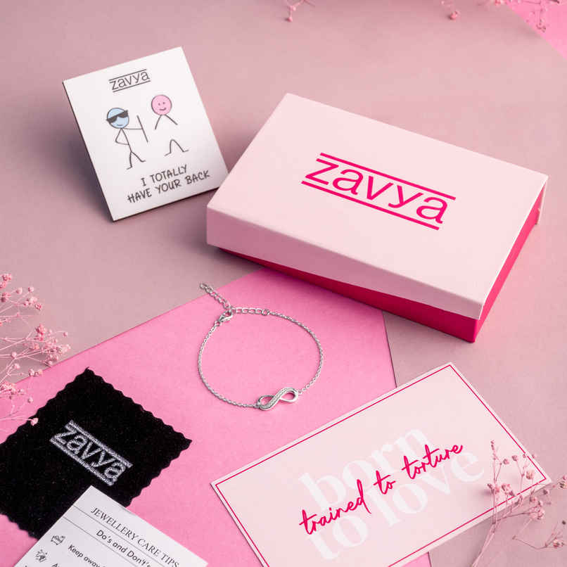 Zavya infinity CZ Rhodium Plated 925 Sterling Silver Chain Bracelet Gift Hamper