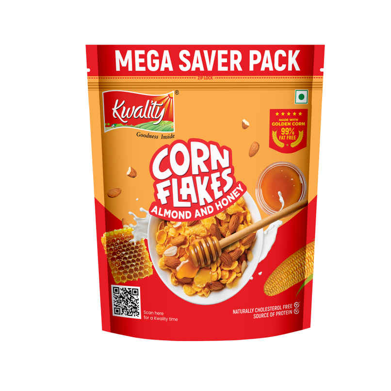 Kwality Corn Flakes With Almond & Honey - Made With Golden Corns