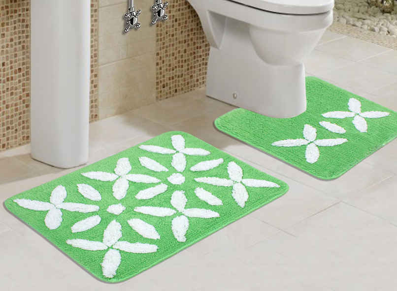 Saral Home Cotton Anti-Slip Bathmat & Contour Set | Green - 40 x 60 & 40 x 45 cm Saral Home Cotton Anti-Slip Bathmat & Contour Set | Green - 40 x 60 & 40 x 45 cm