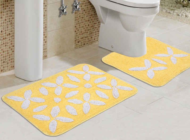 Saral Home Cotton Anti-Slip Bathmat & Contour Set | Yellow - 40 x 60 & 40 x 45 cm Saral Home Cotton Anti-Slip Bathmat & Contour Set | Yellow - 40 x 60 & 40 x 45 cm