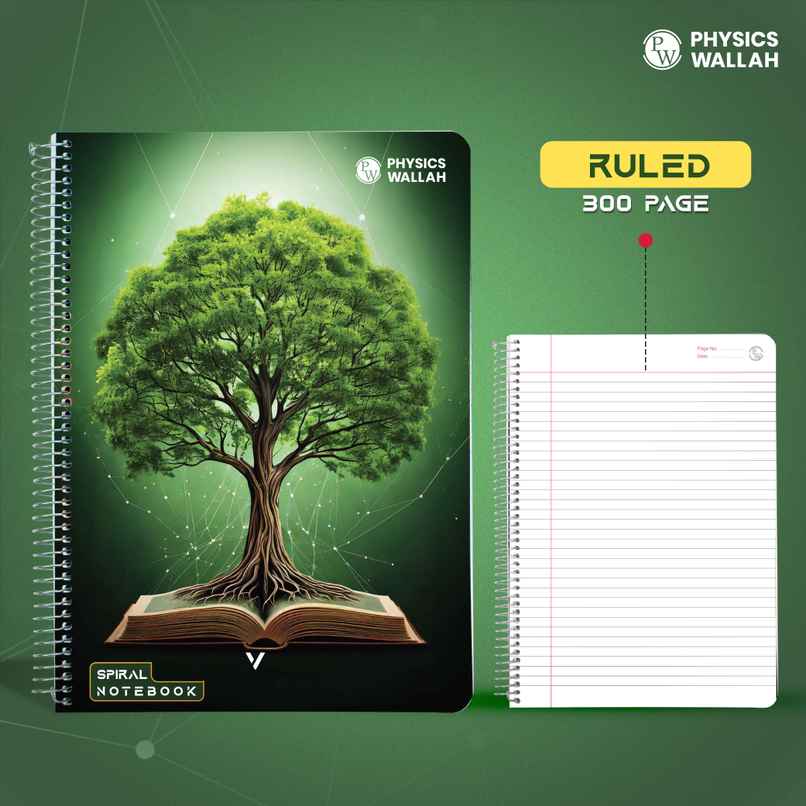 Physics Wallah A4 Size 300 Pages single subject Spiral Binding Notebook | Ruled with plactic cover