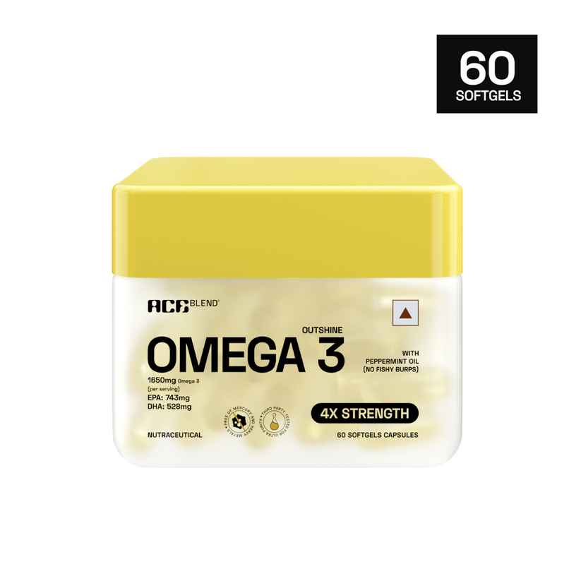 Ace Blend Outshine Omega 3 Fish Oil Capsules | 4x Strength | 743mg EPA 528mg DHA Ace Blend Outshine Omega 3 Fish Oil Capsules | 4x Strength | 743mg EPA 528mg DHA