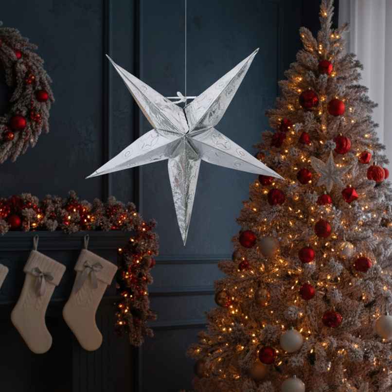 Christmas Hanging Silver Star Lantern | 27 cm | Mad Over Print
