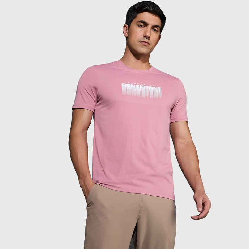 Technosport Men's Poly Printed Slim Fit Round Neck Sports T-shirt | Dusty Rose - S Technosport Men's Poly Printed Slim Fit Round Neck Sports T-shirt | Dusty Rose - S