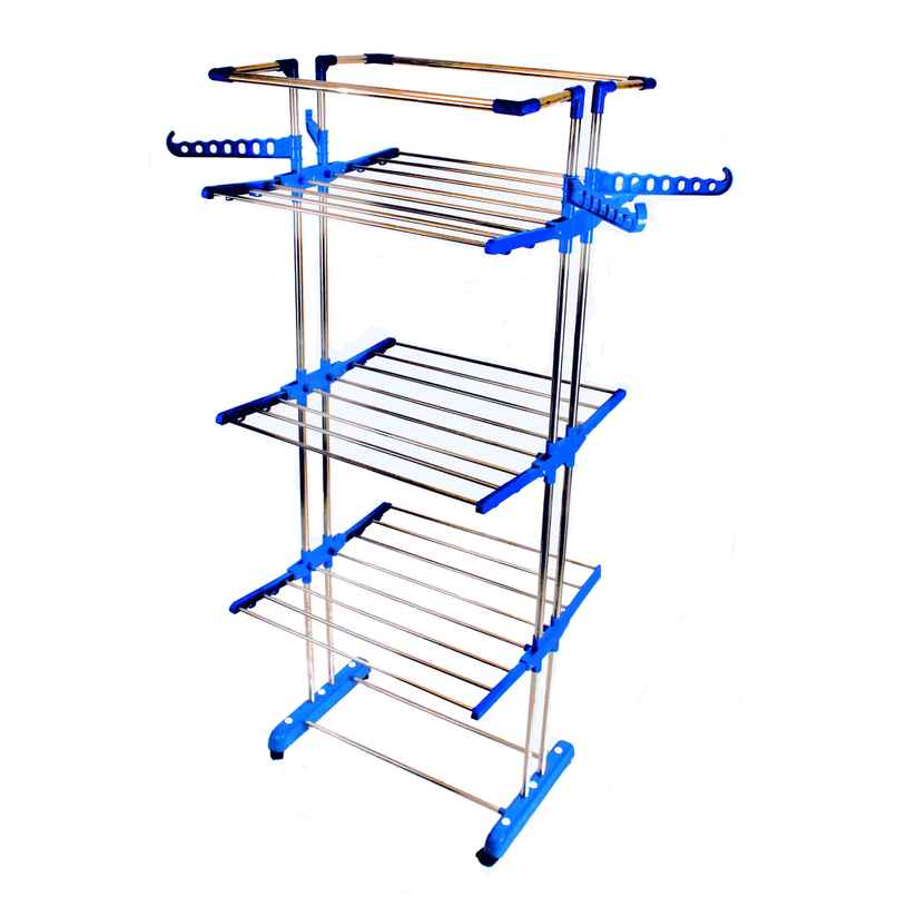 TNC Blue Jumbo Double Poll 3 Tier Stainless Steel Cloth Dryer Stand TNC Blue Jumbo Double Poll 3 Tier Stainless Steel Cloth Dryer Stand