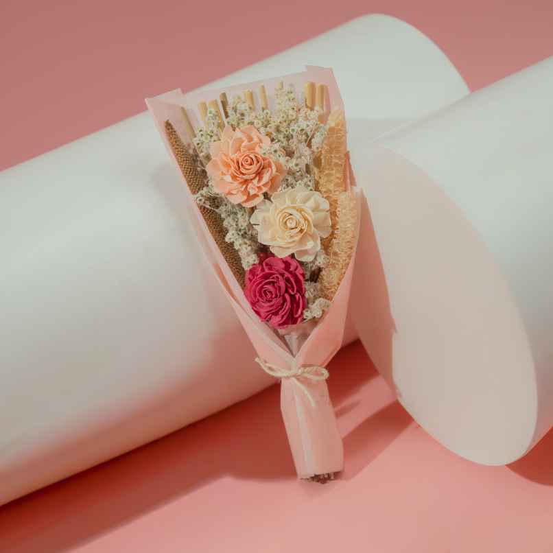 Blush Pink Carnation and Rose Love Dried Flowers Bouquet | Ideal for Gifting | Poshh