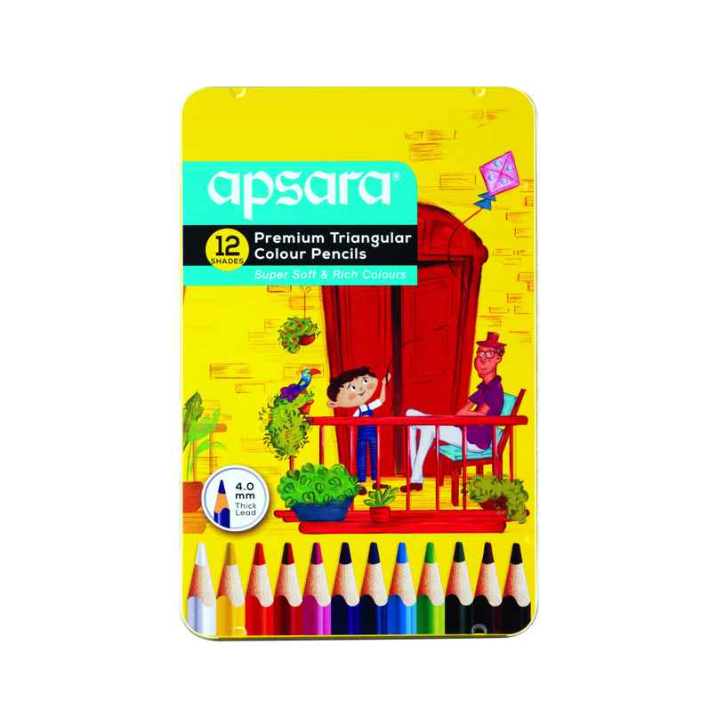 Apsara 12 Full Size Premium Triangular Colour Pencil | Brilliant colours | Hex Shape | Easy Grip Apsara 12 Full Size Premium Triangular Colour Pencil | Brilliant colours | Hex Shape | Easy Grip