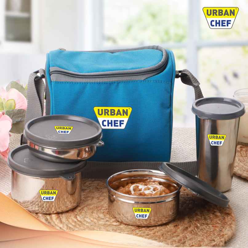Urban Chef Complet Insulated Fabric Bag Leak Proof Lunch Box | 3 Stainless Steel Containers