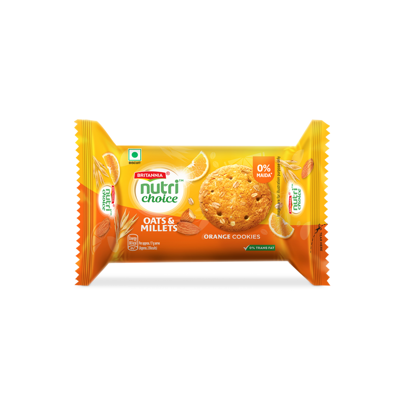 Britannia Nutrichoice Oats Orange & Almond Biscuits | Maida-free and Trans Fat-free