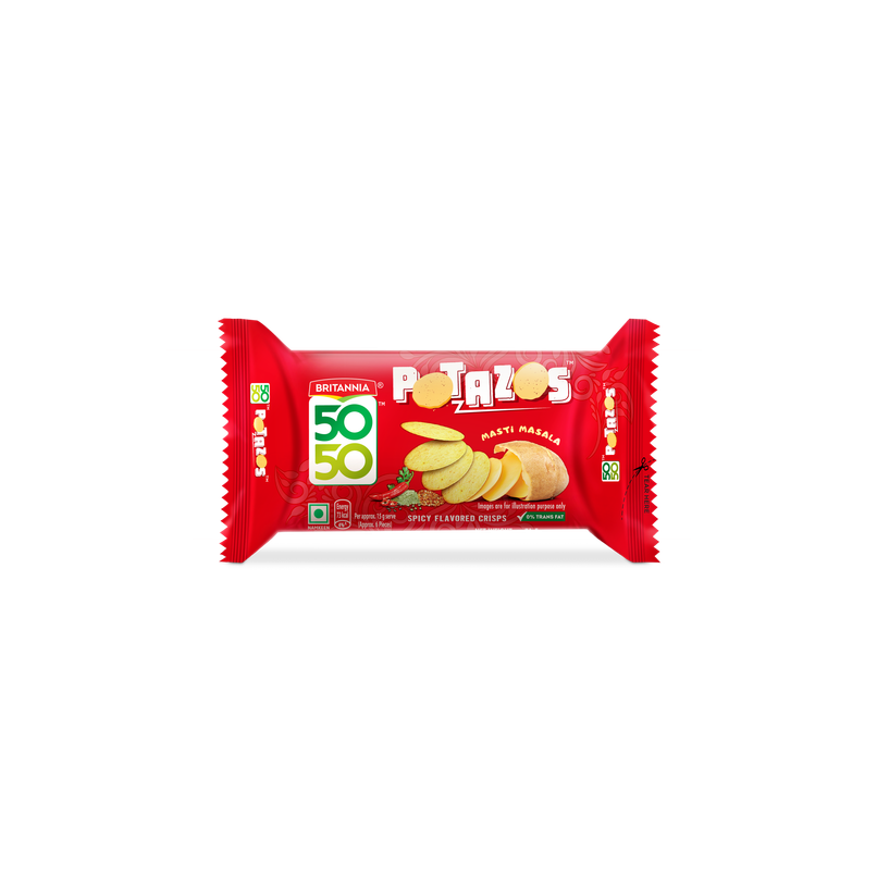 Britannia 5050 Potazos Masti Masala Spicy Flavoured Crisps | Potato and Biscuit ka tasty combination