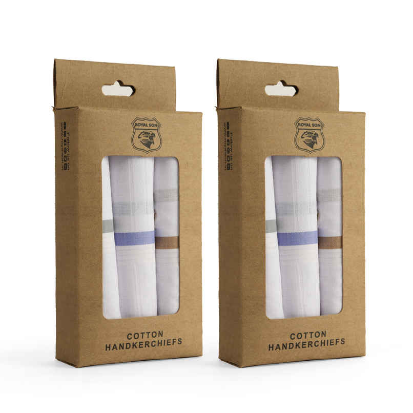 Royal Son Men's Premium Cotton Casual Handkerchief Hanky - HNYK - WT - CLR - 6P