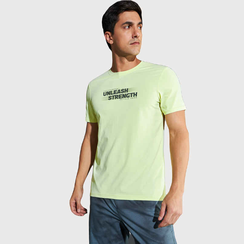 Technosport Men's Poly Printed Slim Fit Round Neck Sports T-shirt | Shadow Lime - S Technosport Men's Poly Printed Slim Fit Round Neck Sports T-shirt | Shadow Lime - S