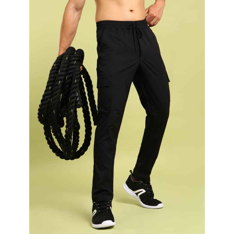 Technosport Men Poly Solid Relax Fit Sports Cargo Trackpants with TS FLEXI | Black | 2XL