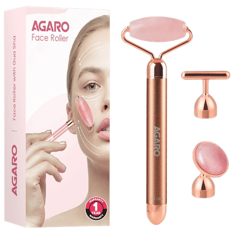 Agaro 3-In-1 Electric Rose Quartz Face Roller Kit