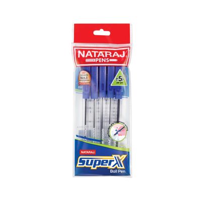 Nataraj Superx Ball Pen, smooth writing, long writing & comfortable grip Blue - Pack of 5 Nataraj Superx Ball Pen, smooth writing, long writing & comfortable grip Blue - Pack of 5