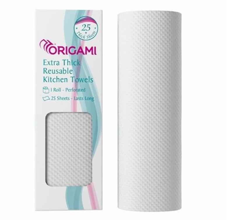 Origami Reusable Kitchen Towel Roll - 25 Sheets, Washable up to 2500 Times | Highly Absorbent Origami Reusable Kitchen Towel Roll - 25 Sheets, Washable up to 2500 Times | Highly Absorbent