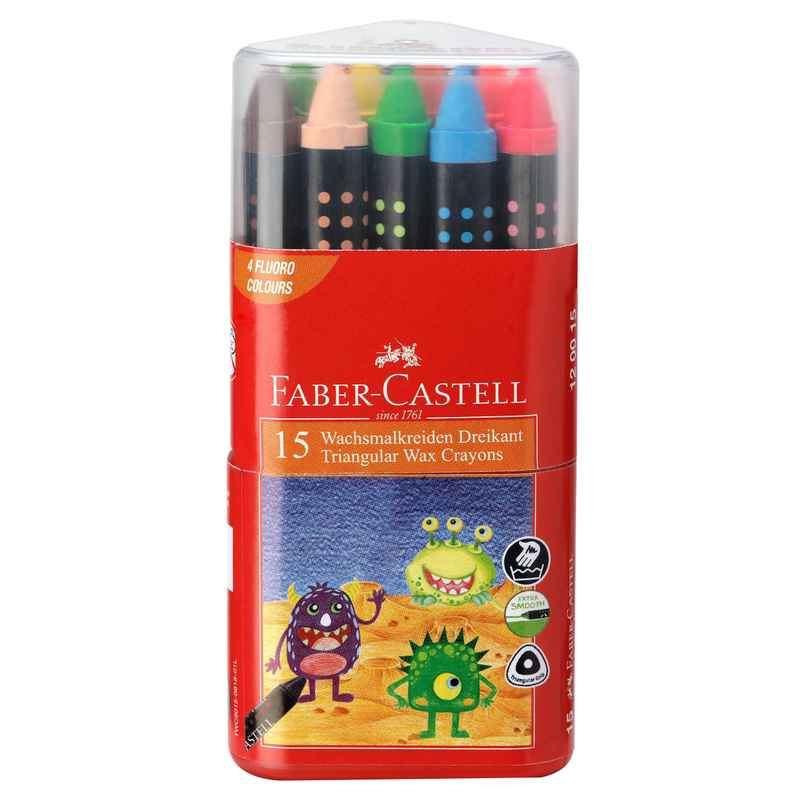 Faber-Castell Wax Crayon Triangular 90mm Grip Pack Of 15