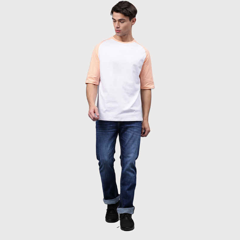 Mad Over Print Men's Peach Colorblock T-shirt | Peach & White - XL