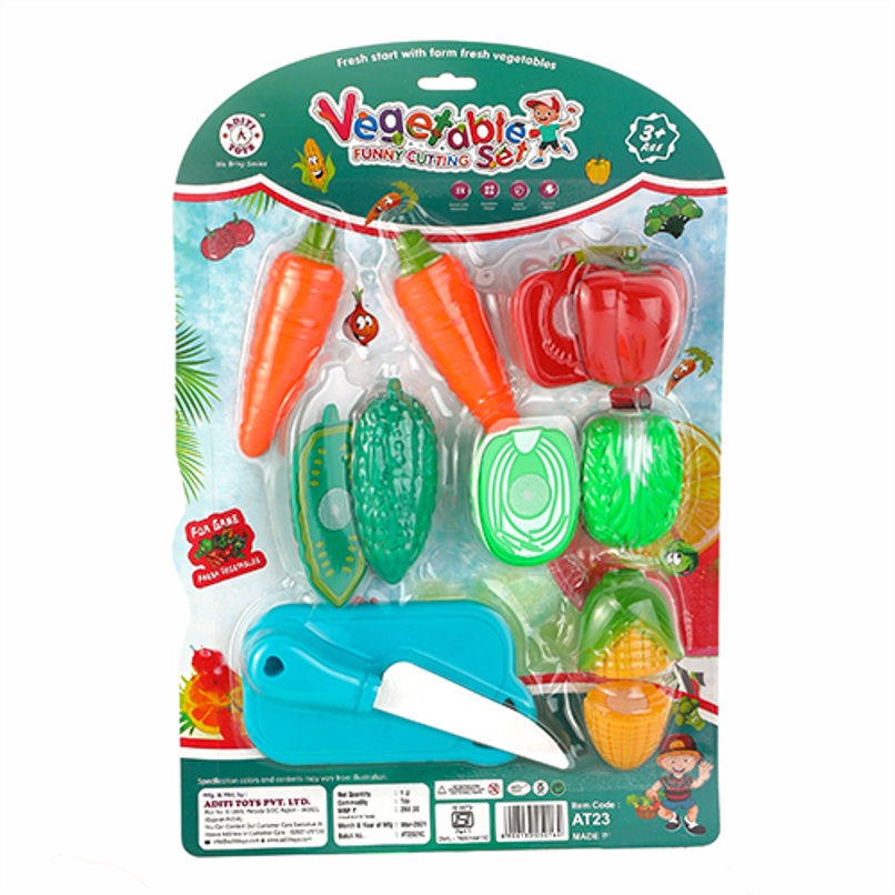 Aditi Toys Plastic Vegetable Cutting Set - Includes Knife & Cutting Board for Kids Pretend Play