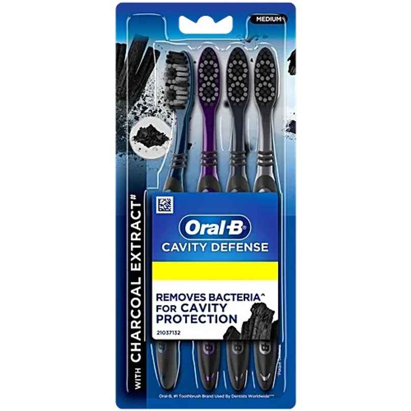 Oral B Cavity Defense Black Manual Toothbrush For Adults With Charcoal Extract- Medium Pack Of 4