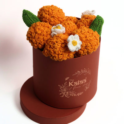 The Kalaa Store Handcrafted Crochet Marigolds Festive Flower Box